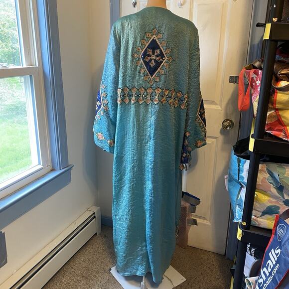 VTG Palestinian Silky Sequin Embroidered Thobe Traditional Tatreez Boho Dress XL - Picture 7 of 11